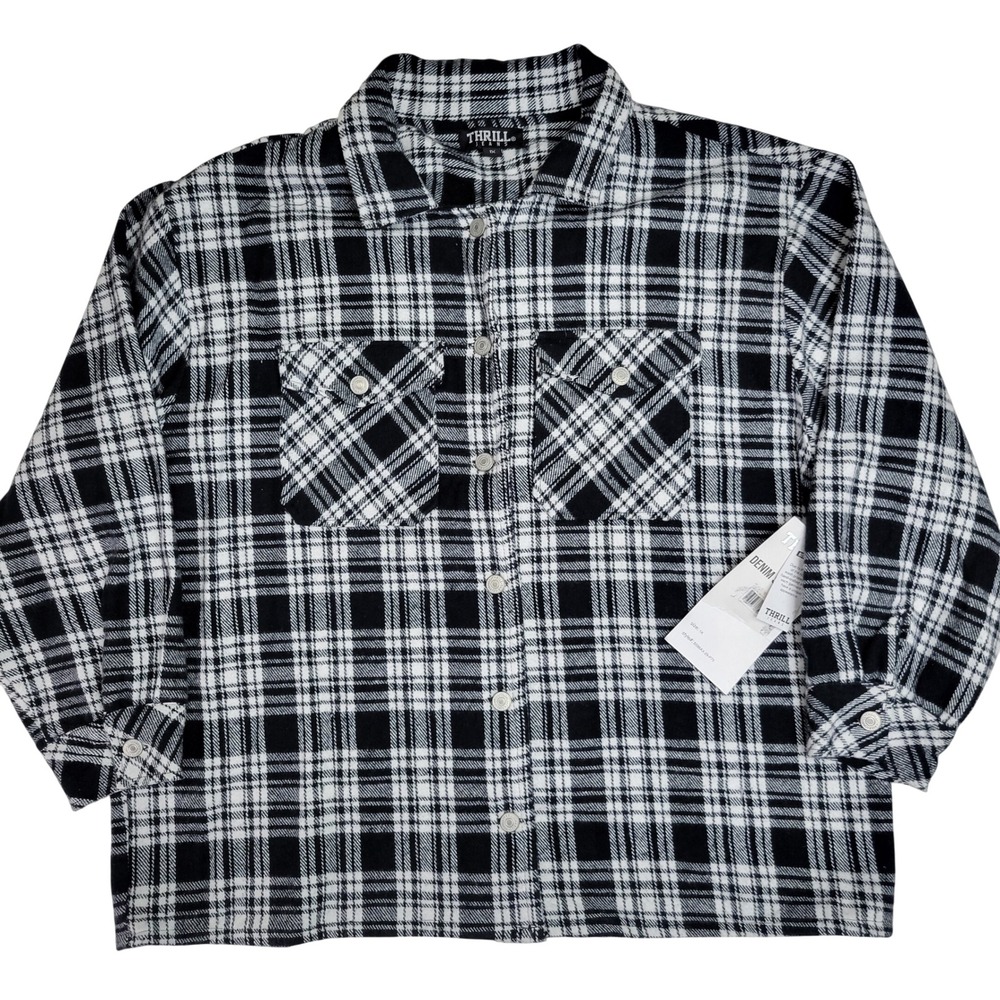 Thrill Jeans Black White Plaid Denim Shacket‎ Plus Size 1X Button Front